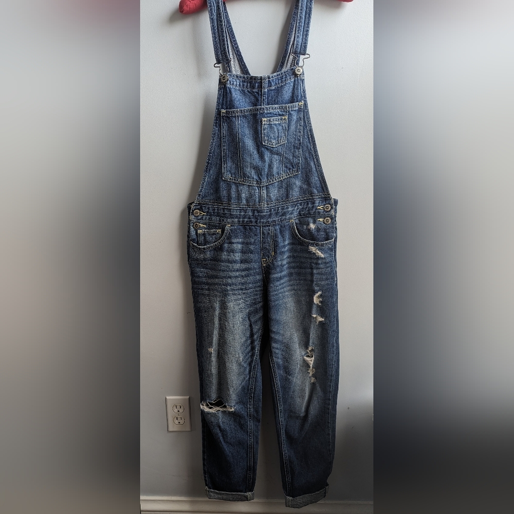 EUC..Hollister Denim Bib Ripped and Distressed Overalls Size Small - Picture 1 of 9